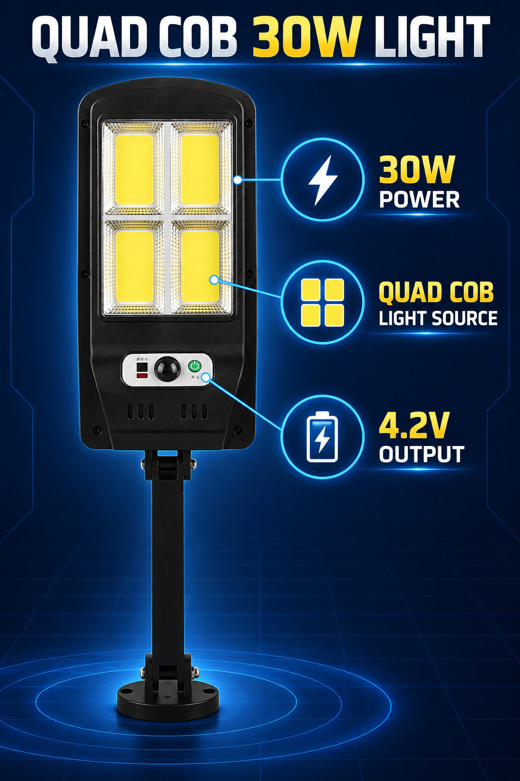 Solar Powered Rechargeable Motion Sensor Waterproof LED lampe de travail 30W 1500mAh pour W756 4