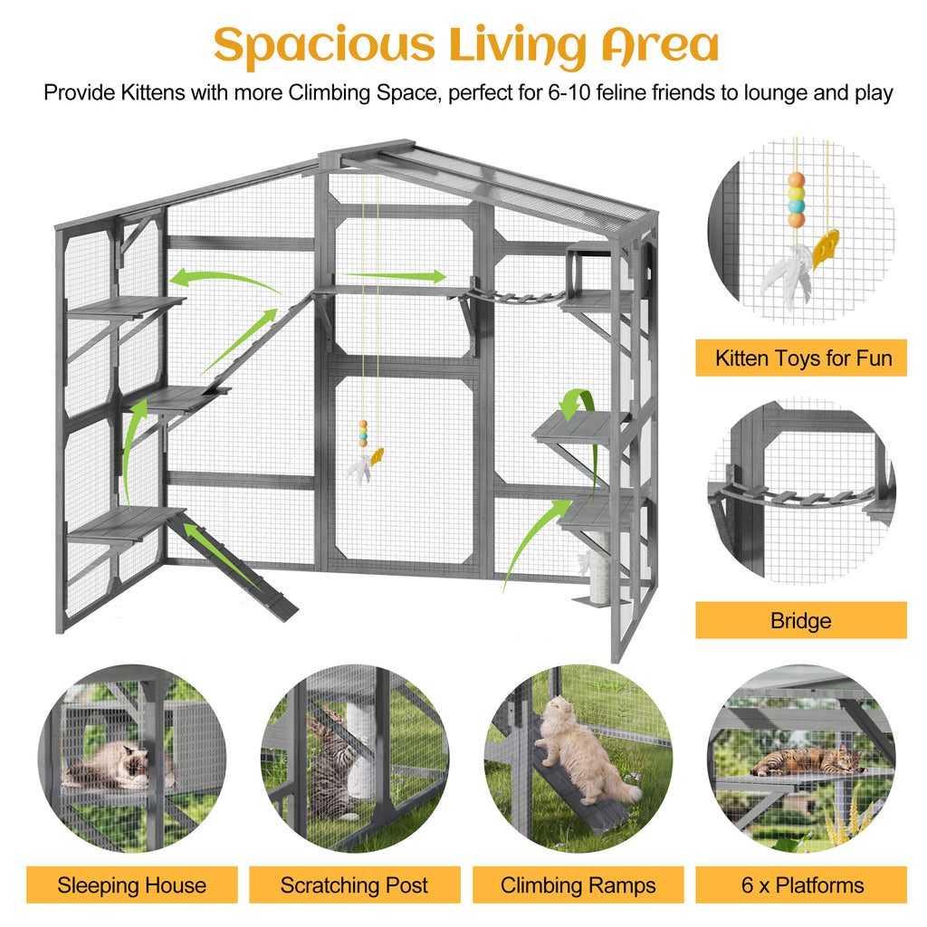 Grand Catio extérieur pour 6-10 Chats