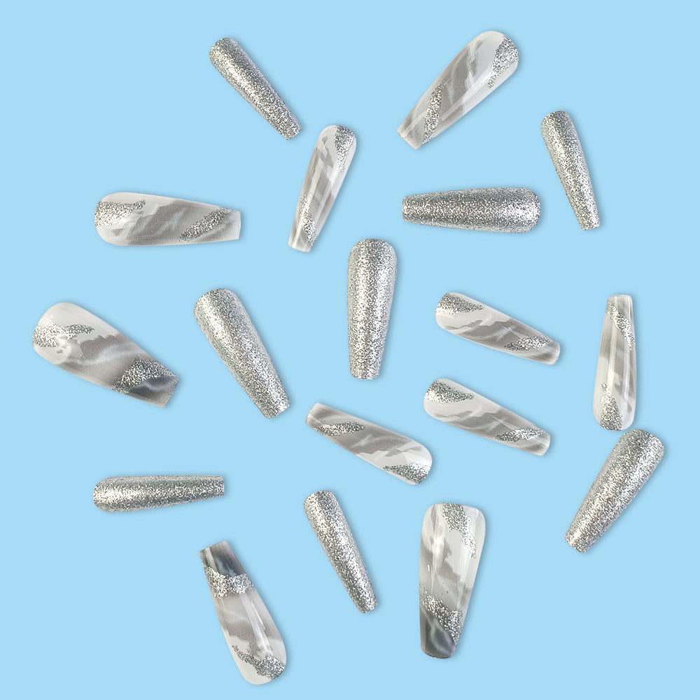 Ensemble d'art à ongles à paillettes 3D en forme de cercueil long 24 pièces.Sui