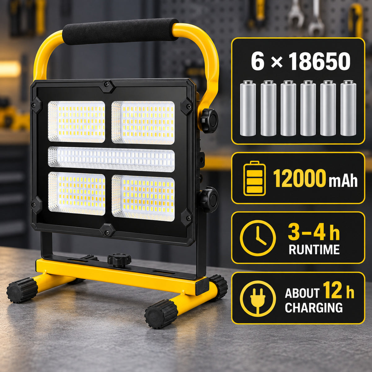 Affichage de batterie rechargeable alimenté par le solaire Type C LED Lumière de déluge W878 3 4 heures