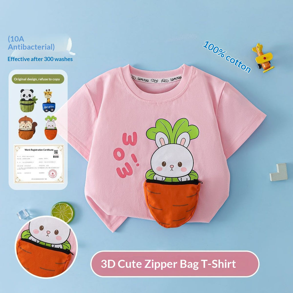 Boys' 3D-decorated short-sleeved cotton T-shirt