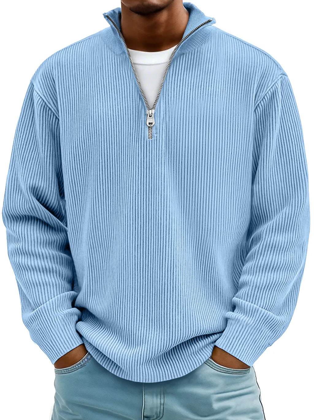 L'automne et l'hiver des hommes Casual Stand-Up Collar zipper Corduroy manches longues hommes Polo Shi