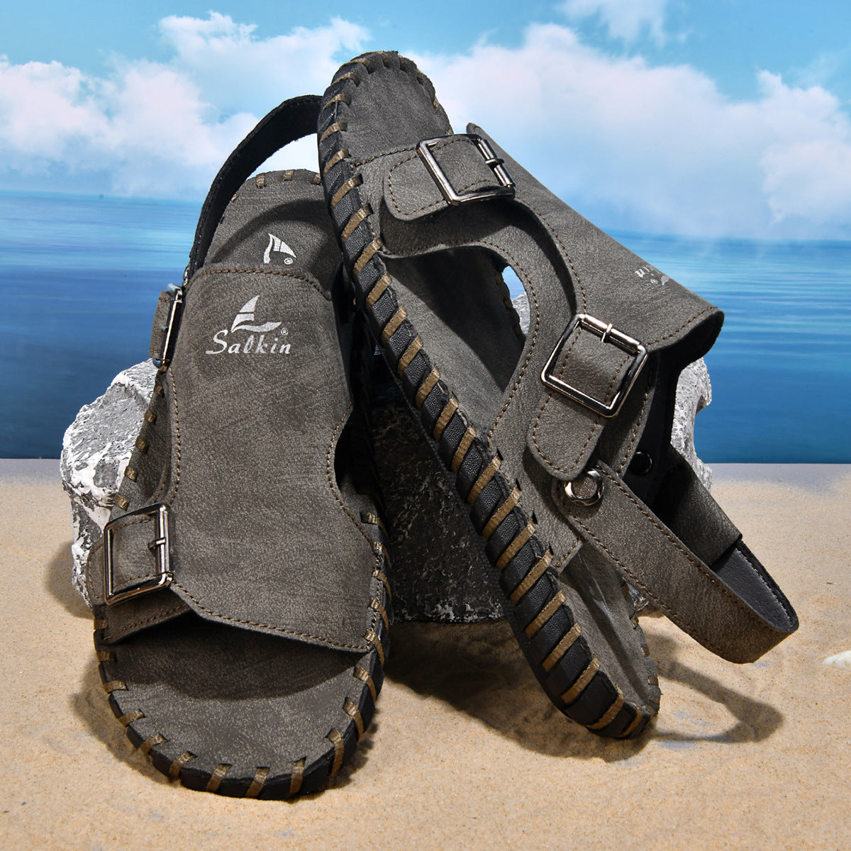 Chaussures de plage antidérapantes en cuir véritable
