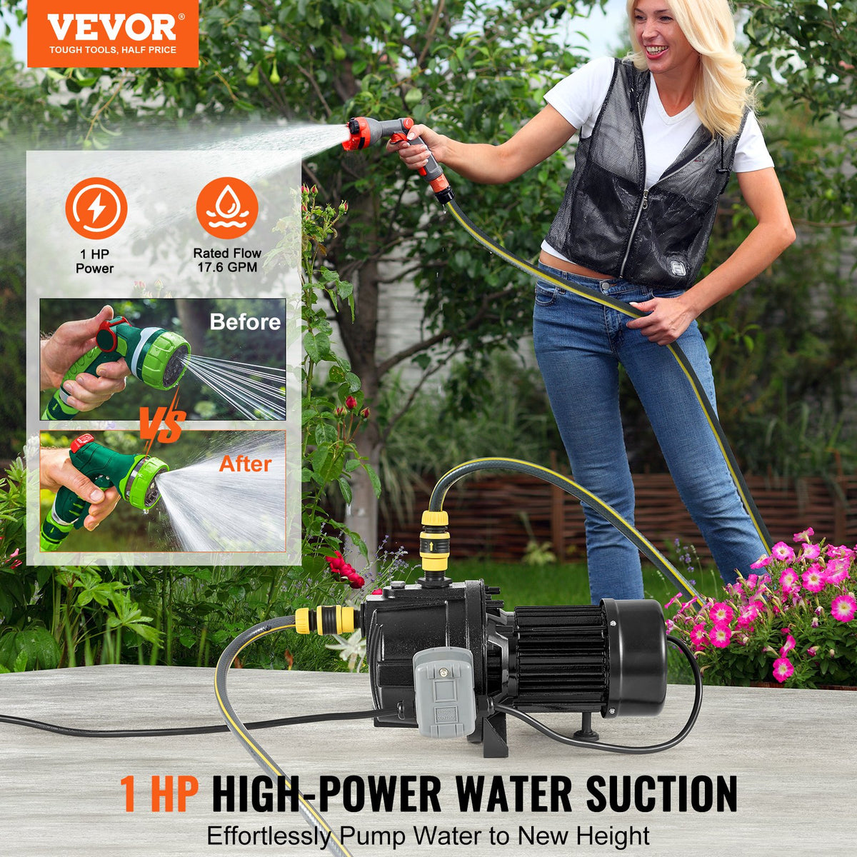 Pompe à eau à jet d'eau 1HP Premium en fonte