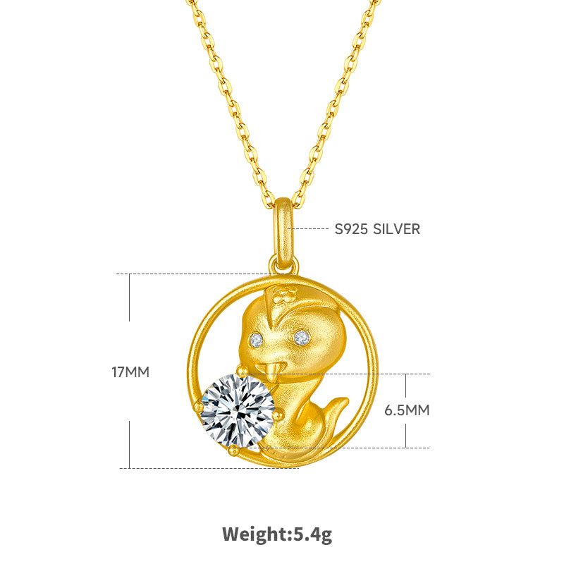 S925 Argent Sterling plaqué or 1ct D Couleur VVS1 Moissanite Collier de serpent 5.4g Chinois Z