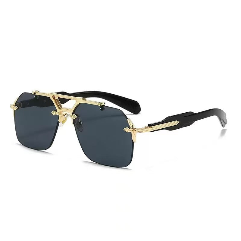 Double bridge rimless metal sunglasses