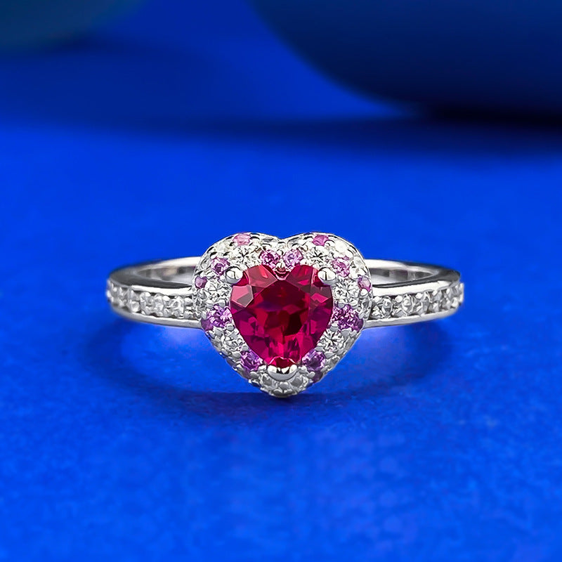S925 Anneau en forme de cœur en argent avec des diamants pleins