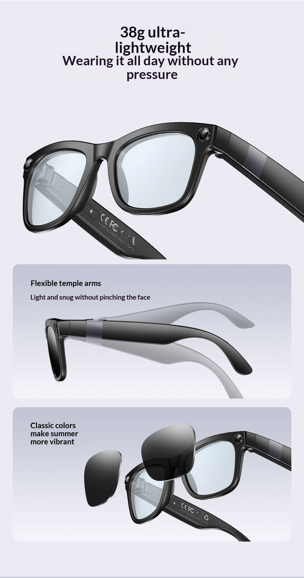 Bluetooth Sunglasses for Music Call Translation