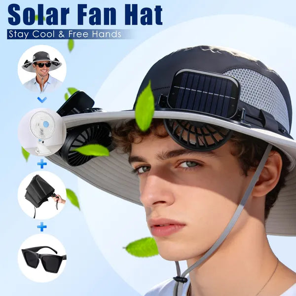 2 En 1 Solar Fan Hat UPF50 & Sun Hat avec des ventilateurs large Brim Chapeau de pêche avec couvercle de visage