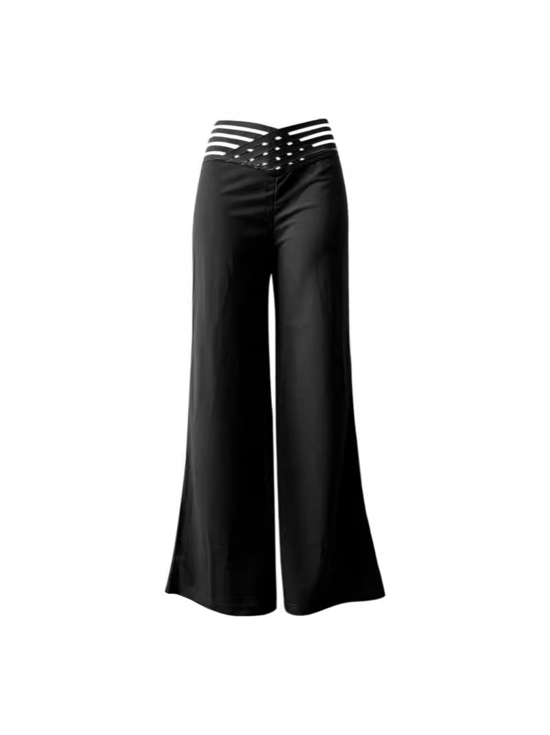 Pantalon de longue taille pour femmes Hollow Out Cross Pantalon Élégant Pantalon d'élégant feu de route Pantalon haute taille Ca