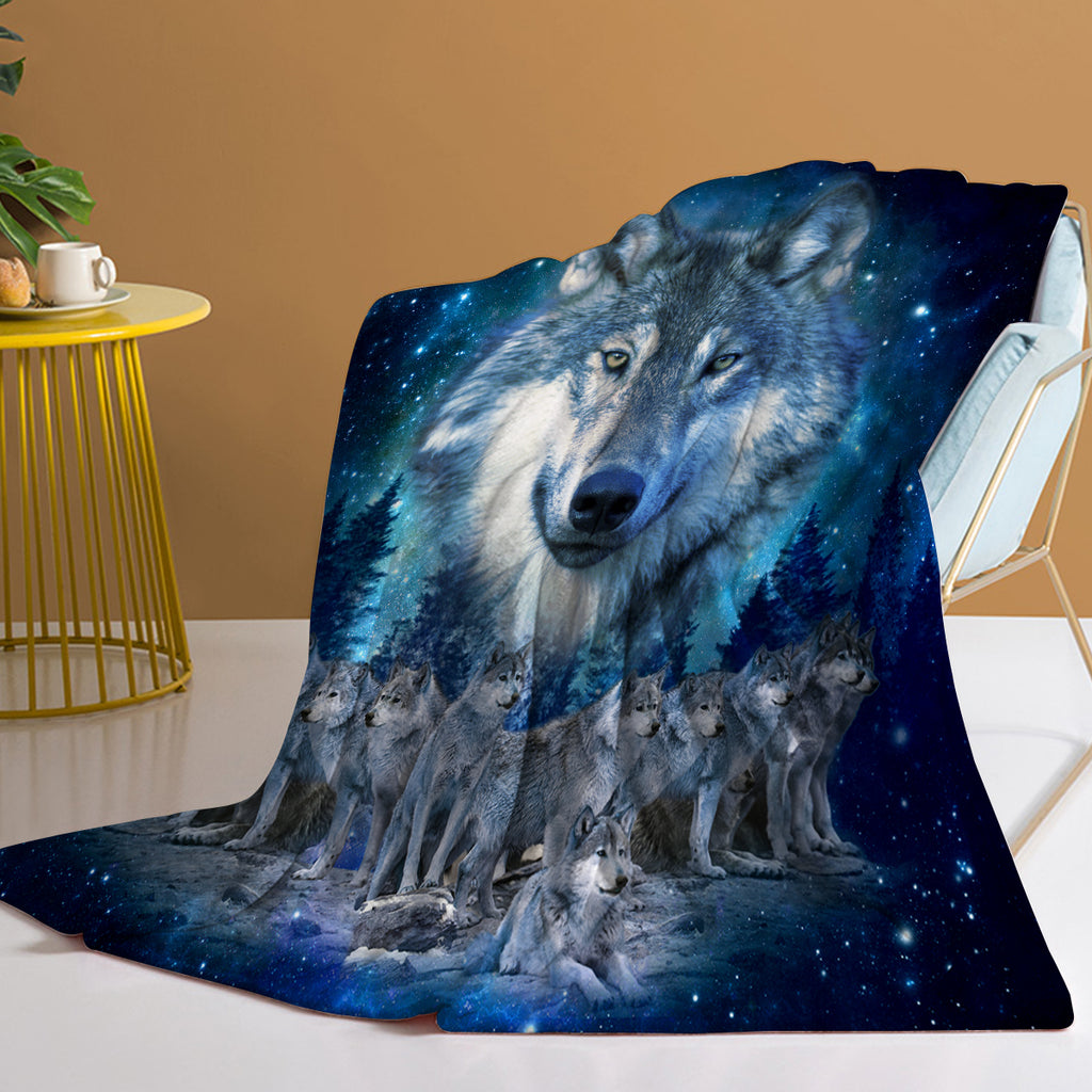 Bleu Loup Flèche Flanneau Couverture Nature Faune Couverture Flèche Cozy Loups d'hiver Animaux