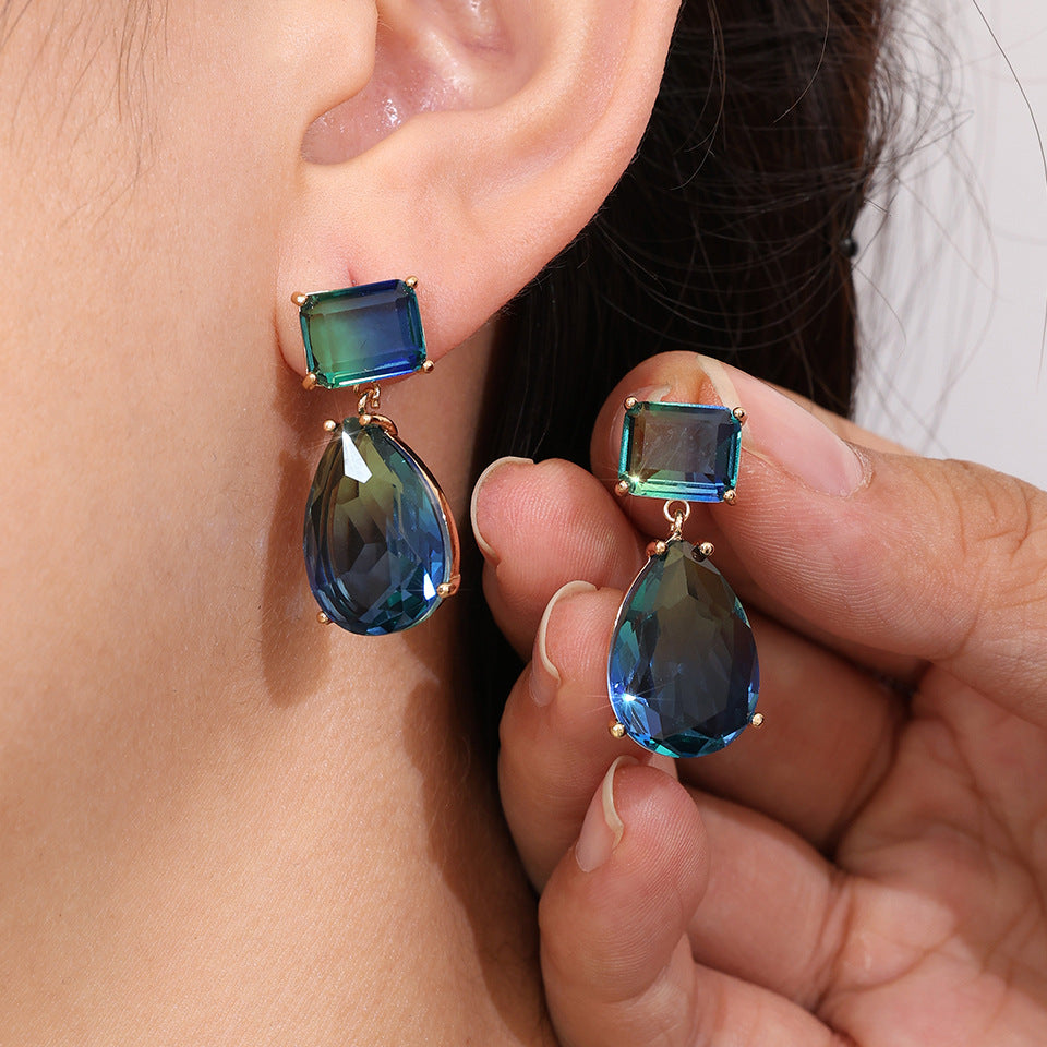 Femmes Vintage Ombre Teal Tone Boucles d'oreilles Drop