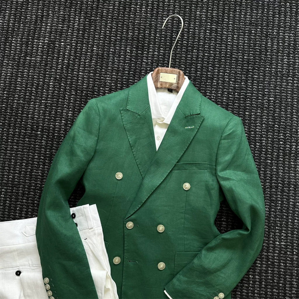 Slim-fit semi-linen casual suit in British style