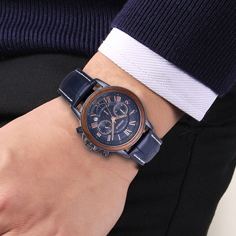 Montres en bois en alliage Hommes Chronographe multifonctions Montres non mécaniques