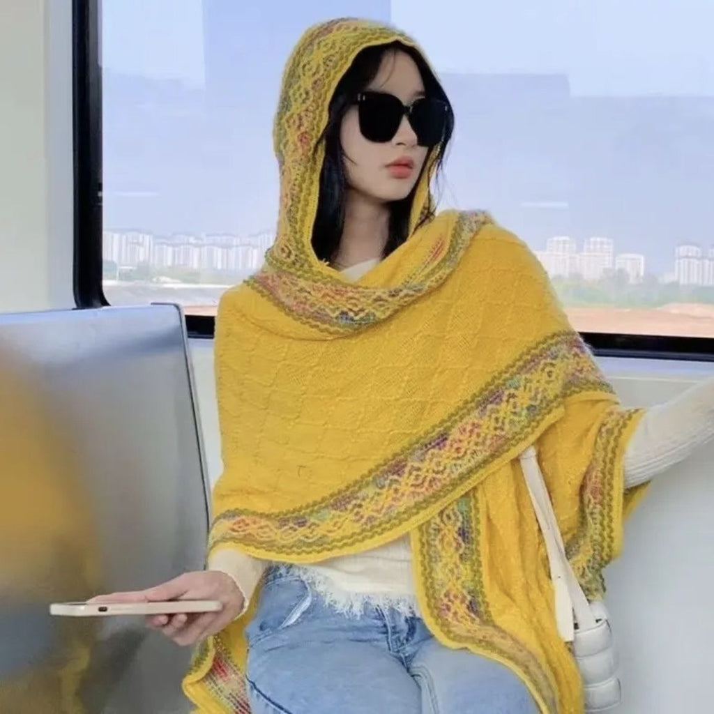 Châle à capuchon de style ethnique pour les femmes