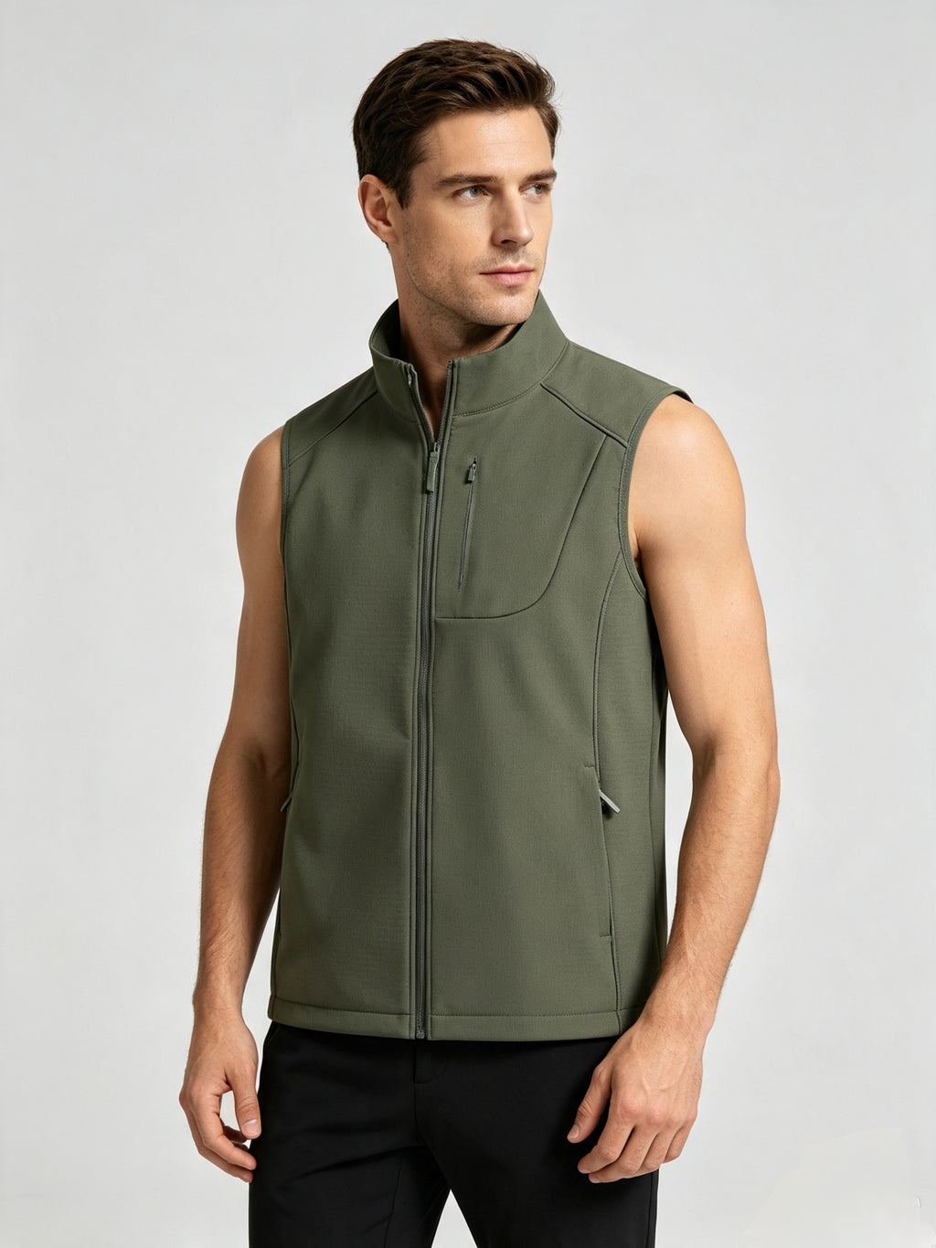 Hommes Femmes Couple Fonctionnel Softshell Vest Fleece Lined Warm Sleeveless Coat Stand Collar