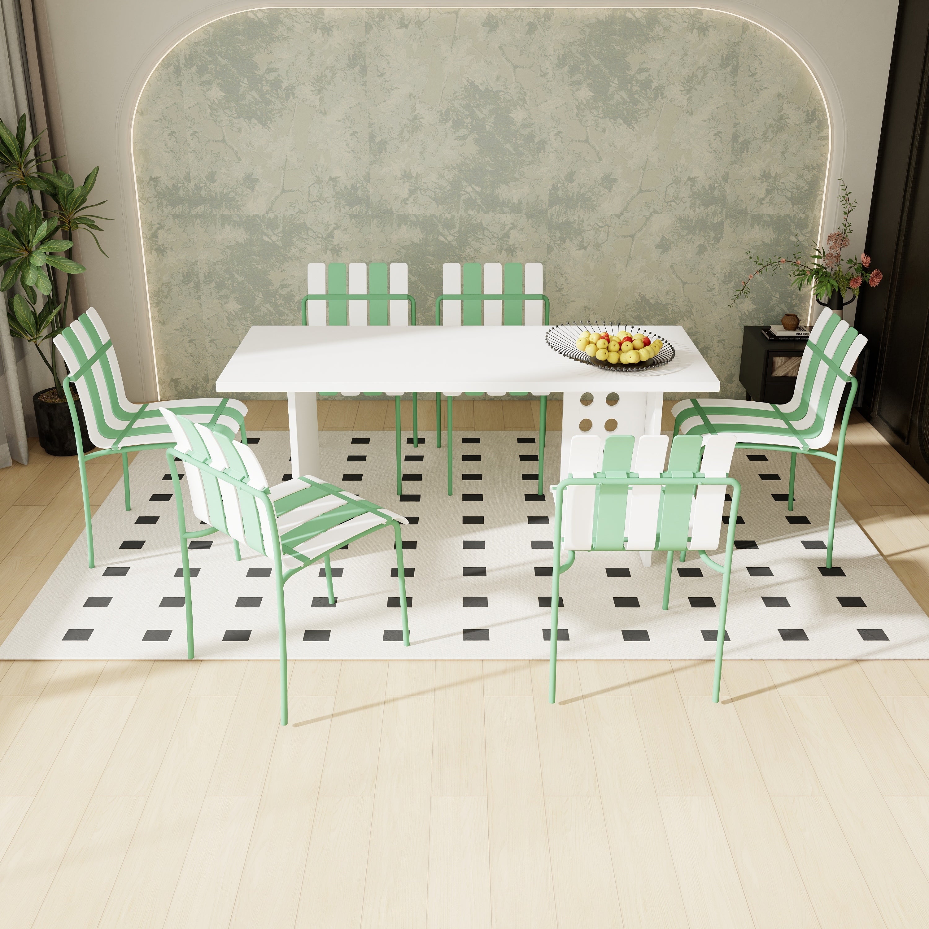 Summer- 4-Pack Chaises de bloc de couleur rayé moderne - Siège PP étanche et jambes en métal robuste