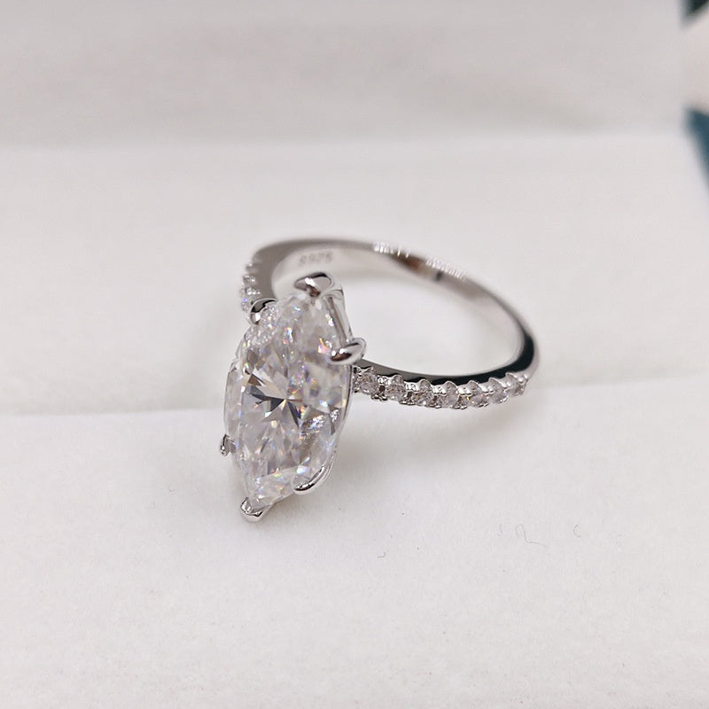 925 Argent Sterling 4 carats Marquise-coupé diamant Moissanite anneau pour les femmes
