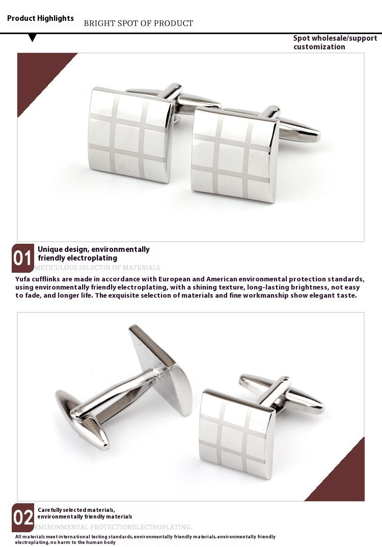 Chemise française en Plaid carré Men's Cufflinks Cufflink