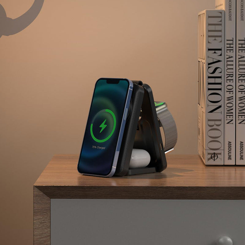 Support de téléphone mobile pliant magnétique Chargeur sans fil trois en un