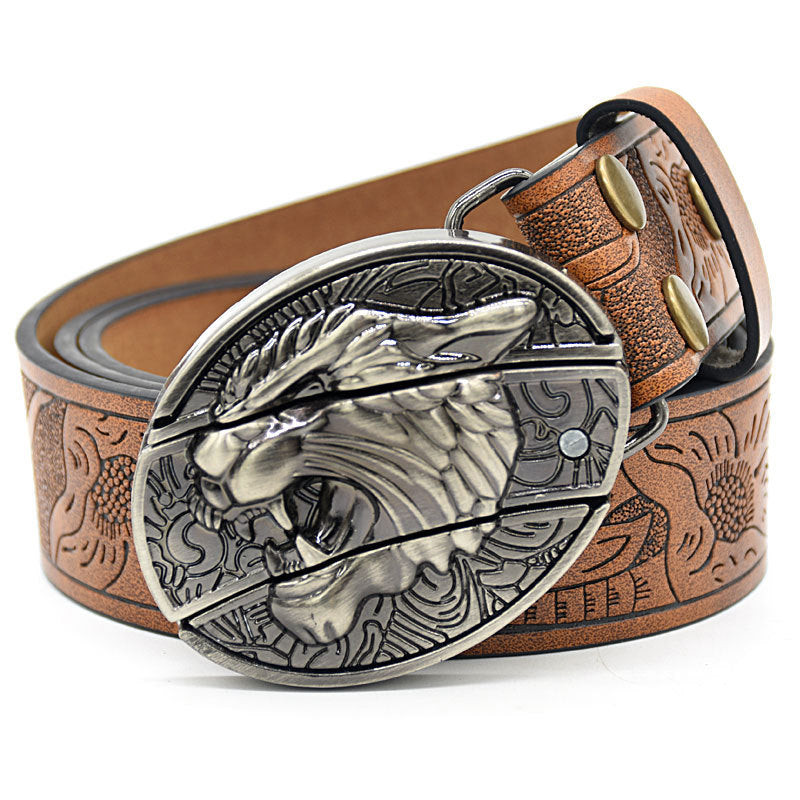 Personnalité Étudiant Trendy Printing Gravure Smooth Buckle Knife Embossing Belt