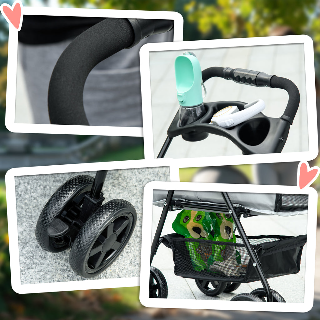 PawHut Pram Dog Poussette pliable pour chien poussette avec 4 roues
