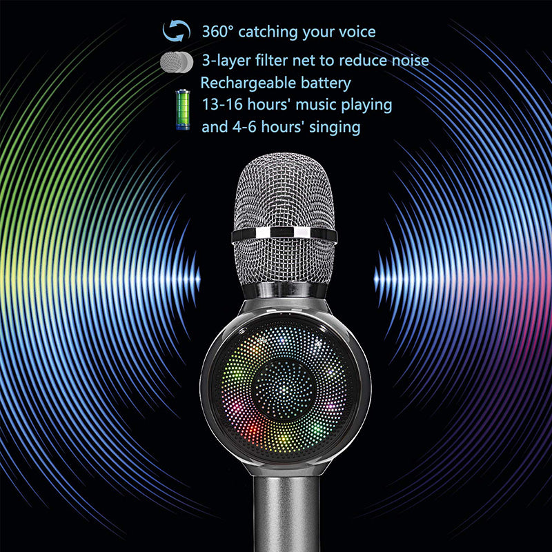 Chantez-le avec des lumières colorées National K chanson sans fil Bluetooth microphone