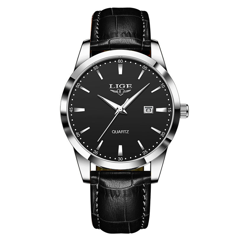 Montres Quartz pour homme Calendrier unique Ceinture en cuir à trois aiguilles imperméable