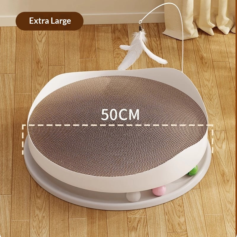 3-en-1 Cat Scratcher avec téter de plumes Bell Ball et carton ondulé
