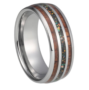 Tungstène 8MM Bandes de mariage pour les hommes et les femmes avec Opal bleu