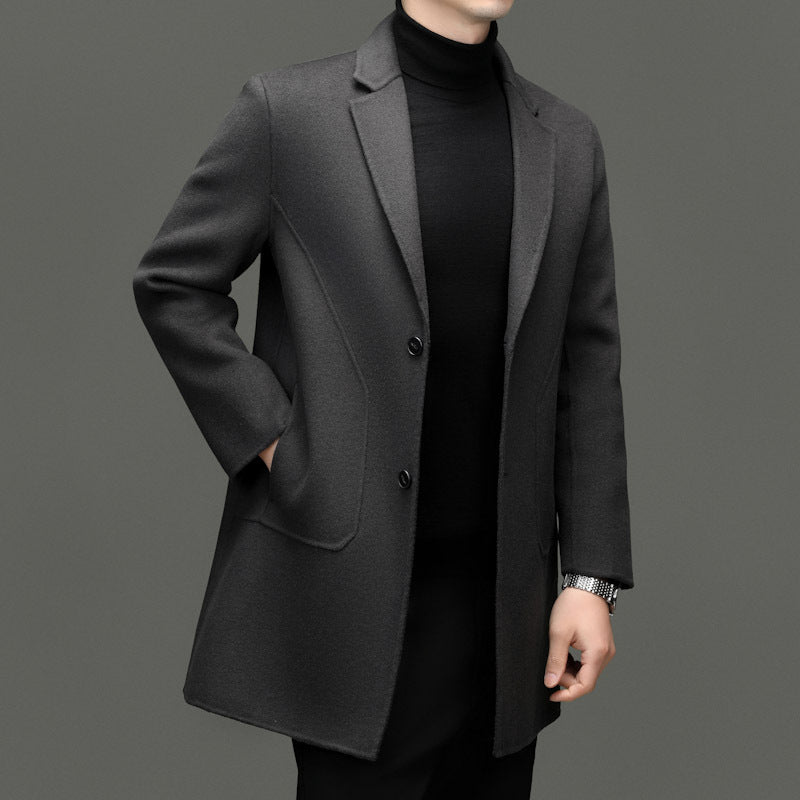 Manteau de laine à double face de longueur moyenne pour hommes