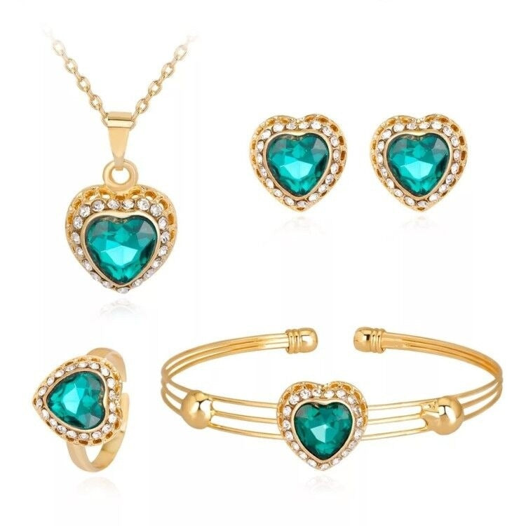 Jeu de bijoux Peach coeur Strass Boucles d'oreilles Collier d'amour Ensemble de bijoux de mariée