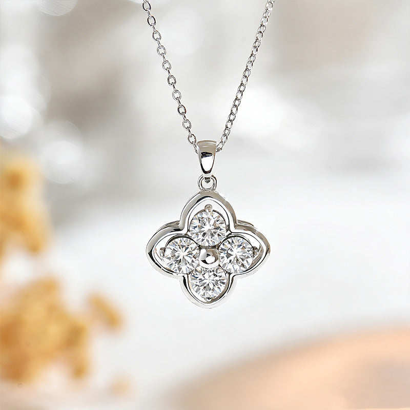 S925 Argent Sterling 4pcs 5mm rond Moissanite collier de trèfle 45cm plaqué or platine G