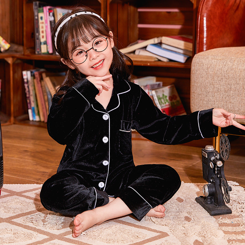 Ensemble de pyjamas de couleur unie de velours d'or pour enfants