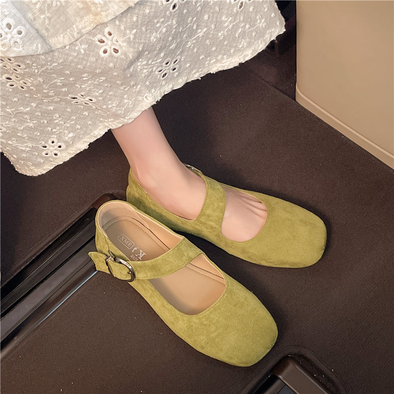 Ballet français Mary Jane Pompes Femmes Été Mode peu profonde Ceinture de bouche Buckle Flat Square T