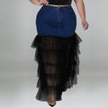 218187 L'Europe et les États-Unis Grande taille Laver les femmes Denim Mesh Sexy Jupe Amazon