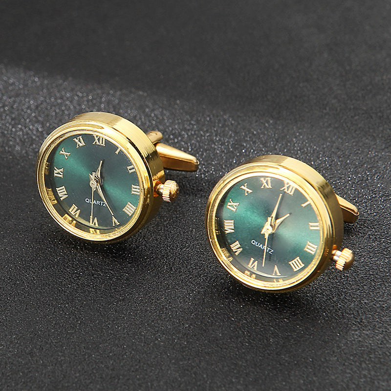 Légère horloge de luxe homme Cufflinks Mode Français Rotatable Cuff doré