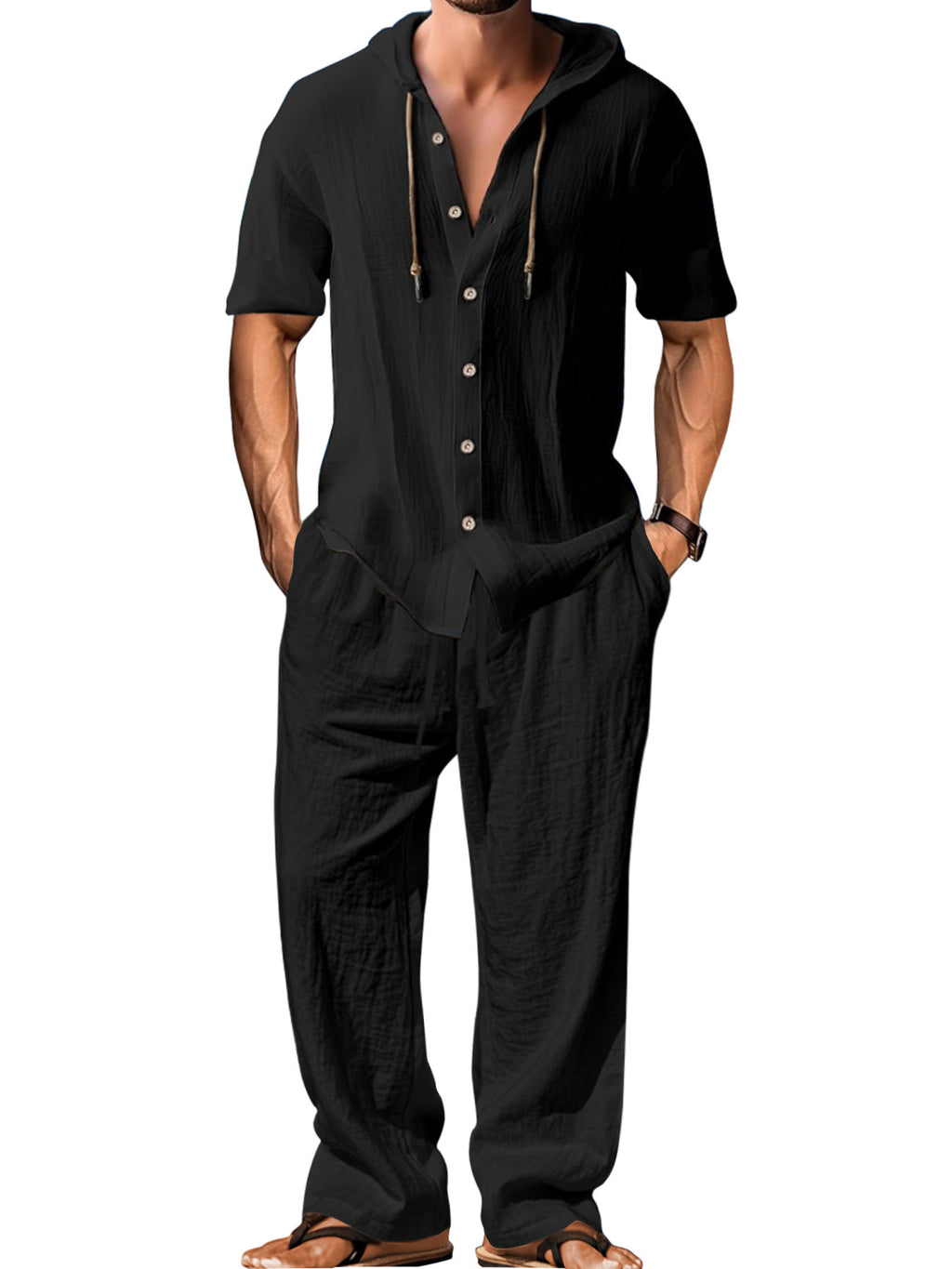 Chemise à manches courtes en lin et pantalons détendus