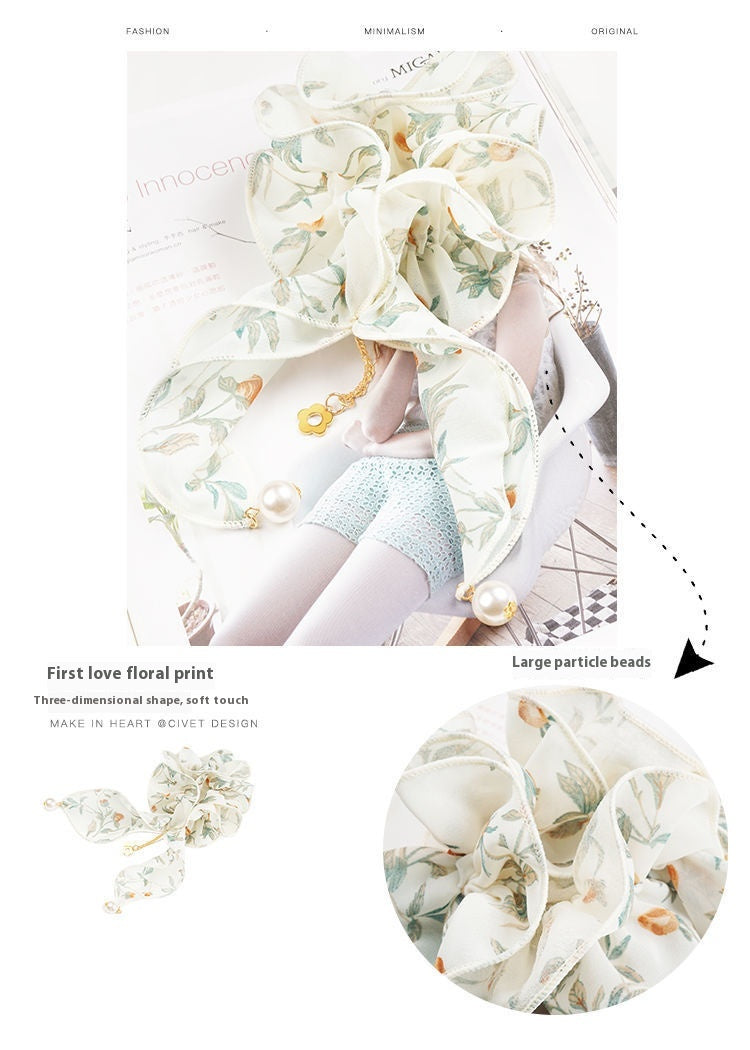 Original Retro Large Intestine Hair Band Summer Ribbon Hair Accessory Cute Flower Hair Chain