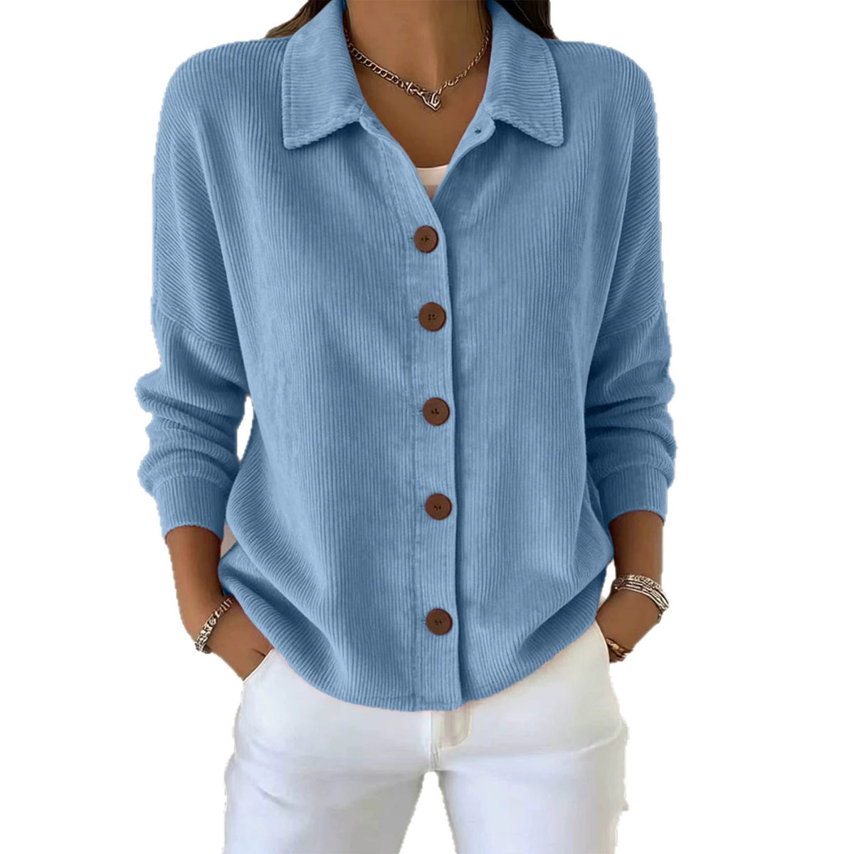 Européen et américain Solid Color Cardigan à manches longues Casual Fashion Button-Up Top Femmes'