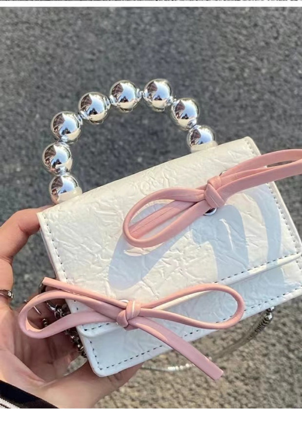 Sac à main Texturé Mignon Bow Mini chaîne