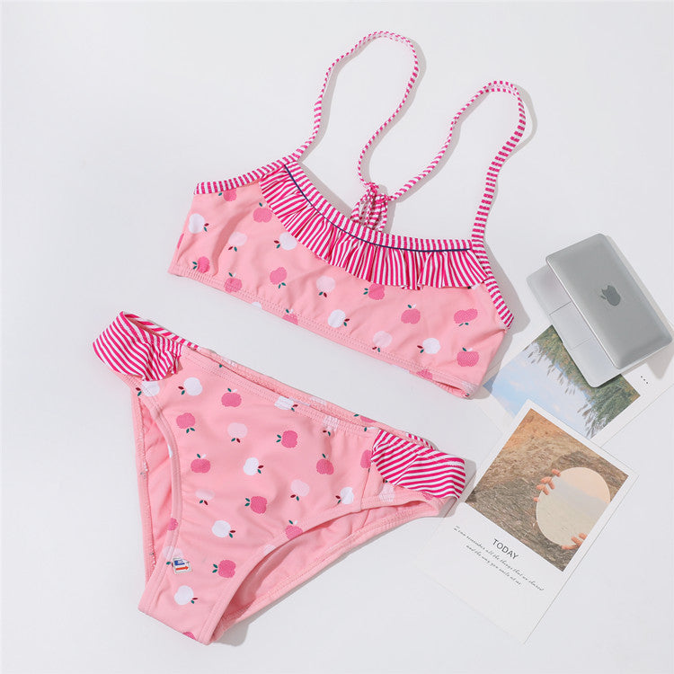 Fashionable simple mignon filles combinaison de maillot de bain fractionné
