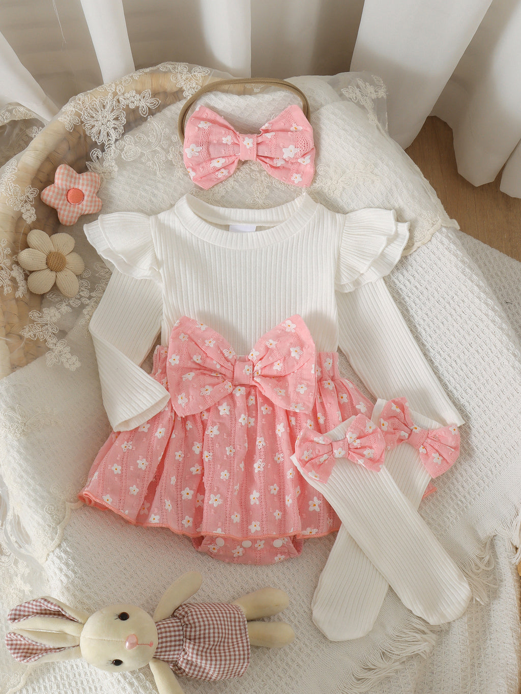Floral Bowknot Ensemble de robes à une pièce pour filles