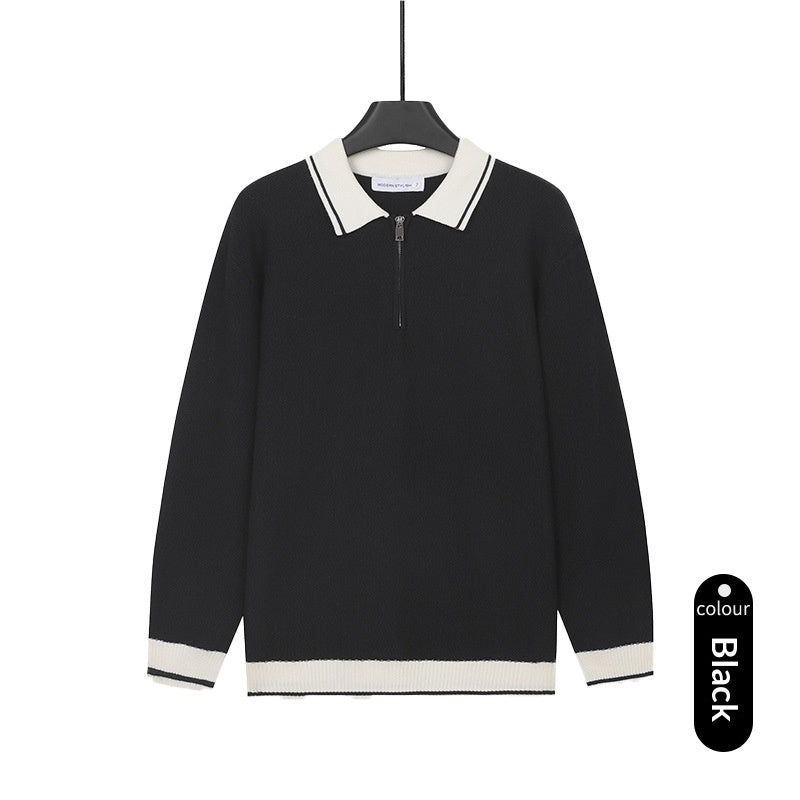 Haut casual de couleur solide homme avec lapel et demi-zip