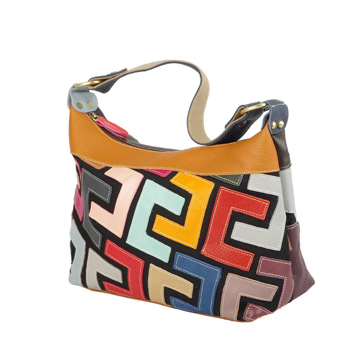 Sac à épaule de style ethnique féminin avec blocage de couleur aléatoire