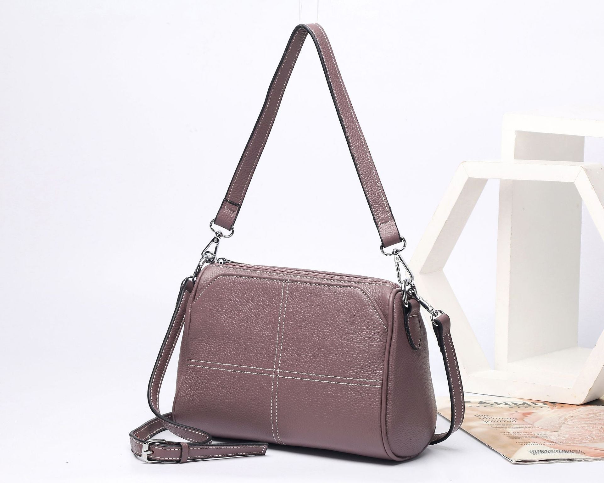 Sac à épaule et à croix en cuir pleine fleur pour femmes