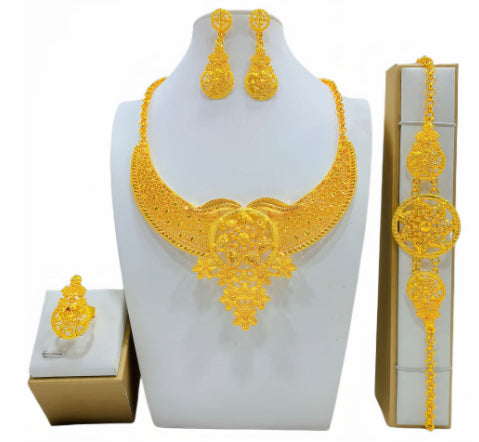 Bijoux d'or costume arabe Collier de mariage Bracelet Boucles d'oreilles Anneau