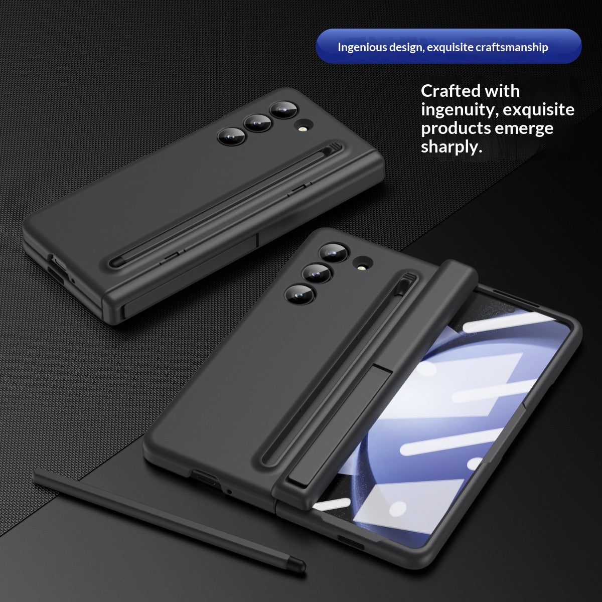 Case de téléphone avec support de fente de stylo et protecteur d'écran tout en un