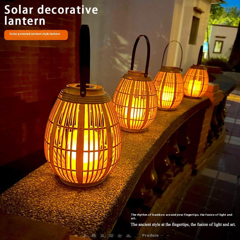 Décoration de jardin solaire Bamboo Woven bougie lumières