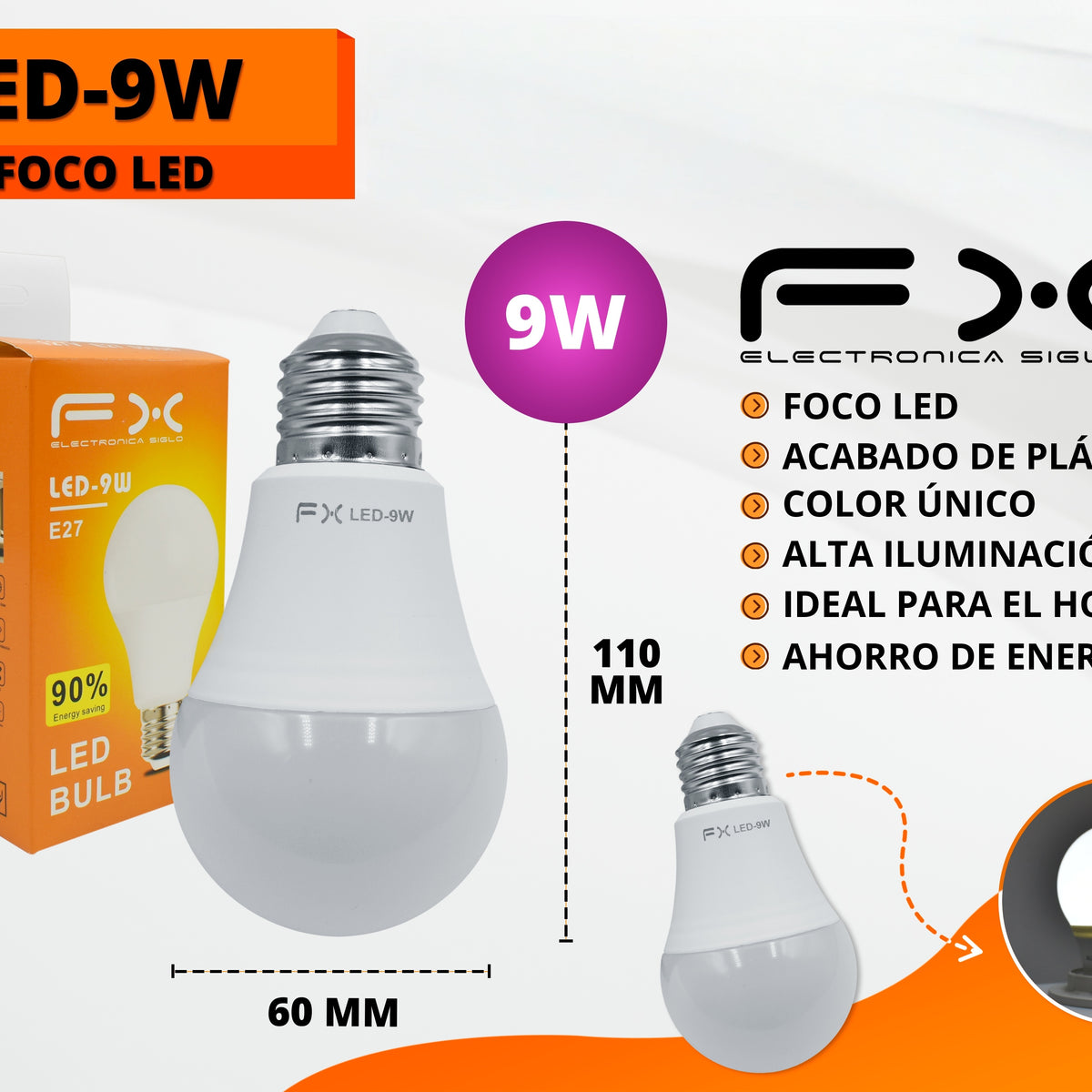 Ampoule à LED 9w Lumière froide E27 Vis Port 60×110mm Auto-pickup seulement